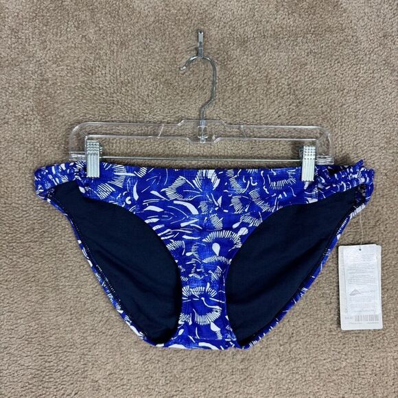 Athleta Swim Bikini Bottom Size XL Blue/White Batik Floral Print Low Rise NEW‎ - Picture 1 of 9